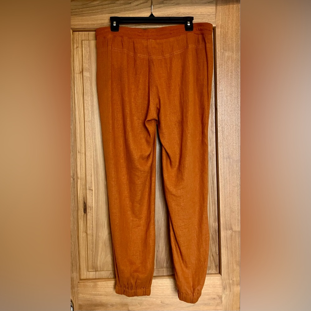 EUC ROXY Lightweight Linen Blend Drawstring Waist Joggers Size L Rust Orange - Picture 3 of 10